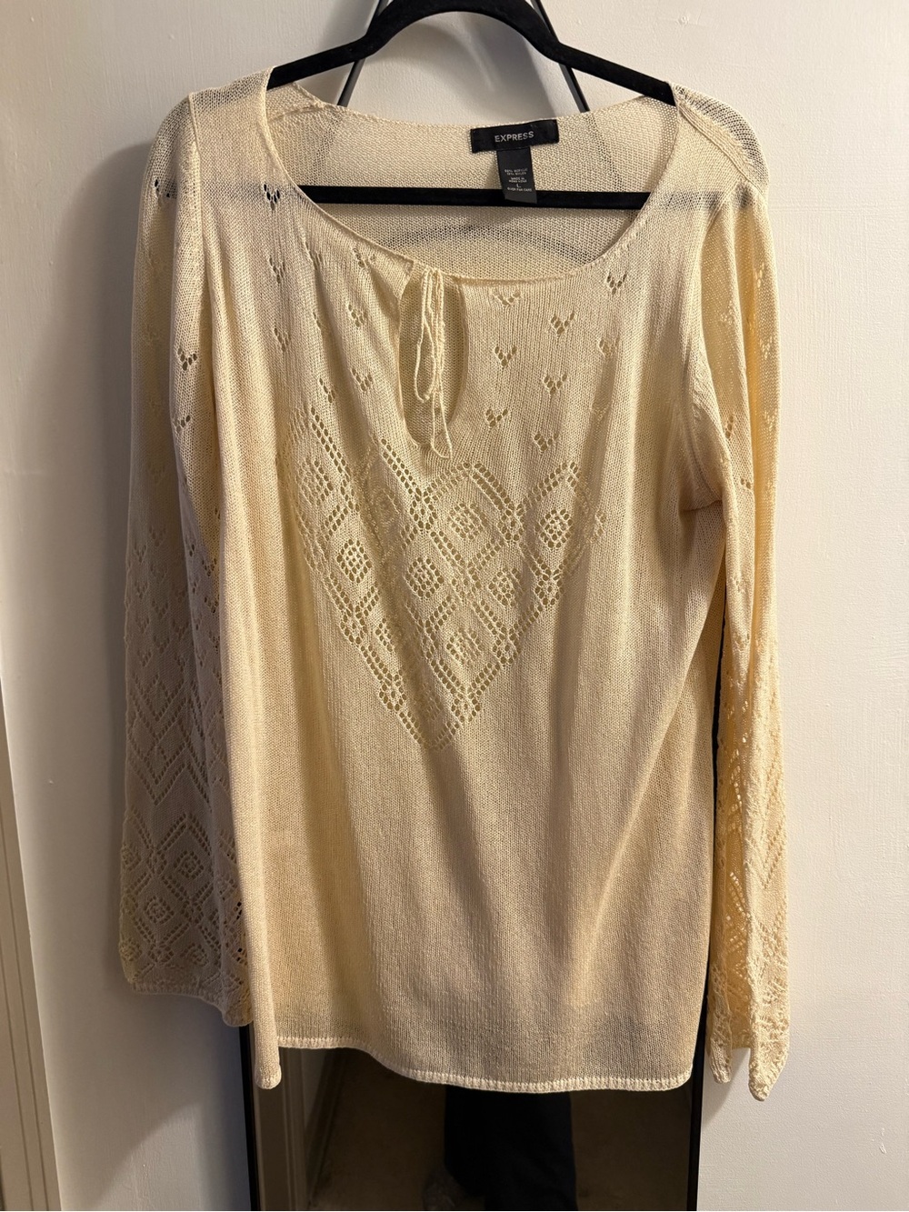 Express Knit Sheer Tie Long Sleeve Top